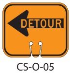 Orange DETOUR LEFT Traffic Cone Signs