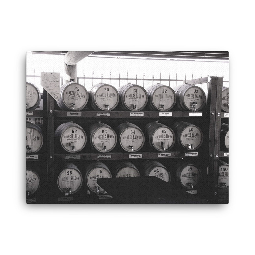 Black and White Whiskey Barrell Wall Art Canvas