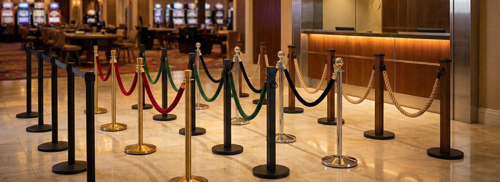 Crowd Control Stanchions Crowd control stanchions used in hotels, casinos, airports and event venues
