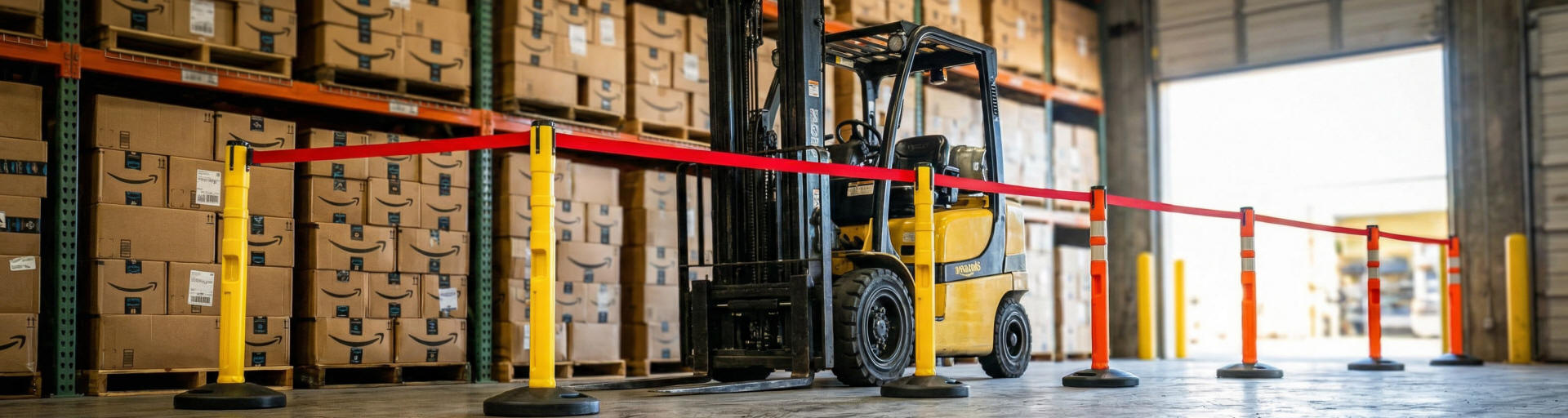 Heavy Duty Plastic Warehouse Safety Stanchions Heavy Duty Black, Yellow and Orange Plastic Warehouse Safety Stanchions